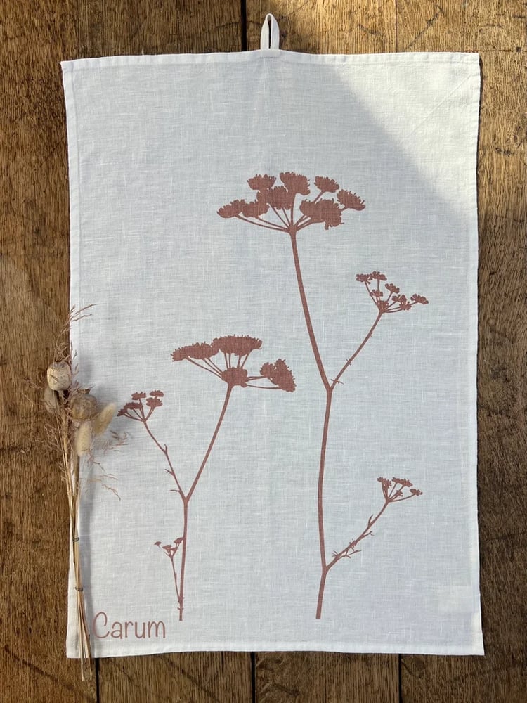 Image of Torchon lin 45 x 65 cm thèmes:  couronne d'olivier ou Carum ou Marianum ou Persicaria