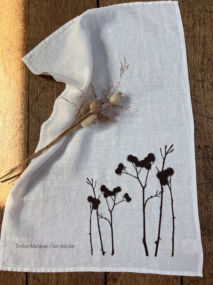 Image of Torchon lin 45 x 65 cm thèmes:  couronne d'olivier ou Carum ou Marianum ou Persicaria
