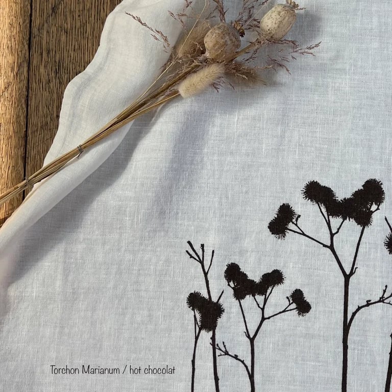 Image of Torchon lin 45 x 65 cm thèmes:  couronne d'olivier ou Carum ou Marianum ou Persicaria
