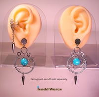 Image 3 of Stainless Steel Earrings, Dangle, Turquoise, Spikes, Steampunk for Men or Women. Style TSS1.