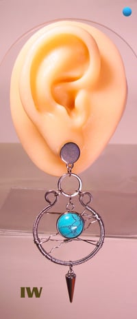 Image 4 of Stainless Steel Earrings, Dangle, Turquoise, Spikes, Steampunk for Men or Women. Style TSS1.