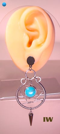 Image 5 of Stainless Steel Earrings, Dangle, Turquoise, Spikes, Steampunk for Men or Women. Style TSS1.