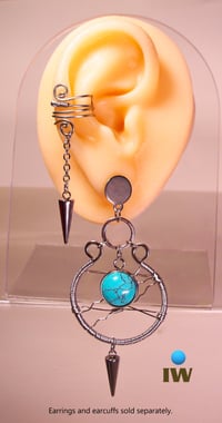 Image 6 of Stainless Steel Earrings, Dangle, Turquoise, Spikes, Steampunk for Men or Women. Style TSS1.