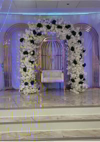 Stage design  3 set backdrop and chair  gold lines 