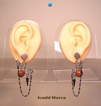 Image 2 of 100% Stainless Steel with Goldstones Earrings for Men or Women. Style GSS6.