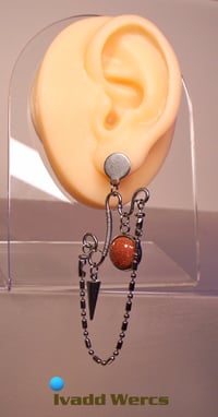 Image 4 of 100% Stainless Steel with Goldstones Earrings for Men or Women. Style GSS6.