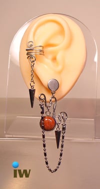Image 5 of 100% Stainless Steel with Goldstones Earrings for Men or Women. Style GSS6.