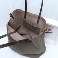 Image 5 of Slouchy Wide Tote in warm taupe