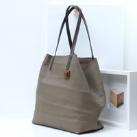 Image 4 of Slouchy Wide Tote in warm taupe