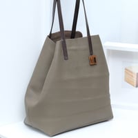 Image 2 of Slouchy Wide Tote in warm taupe