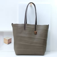 Image 1 of Slouchy Wide Tote in warm taupe