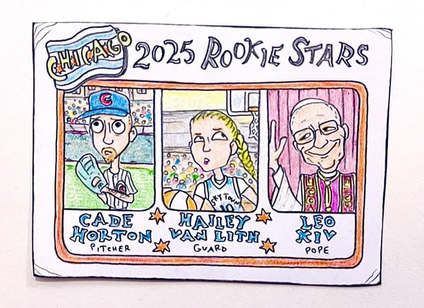 Image of Original pencil artwork—Chicago Rookie Stars (Horton / HVL / Pope Leo XIV)