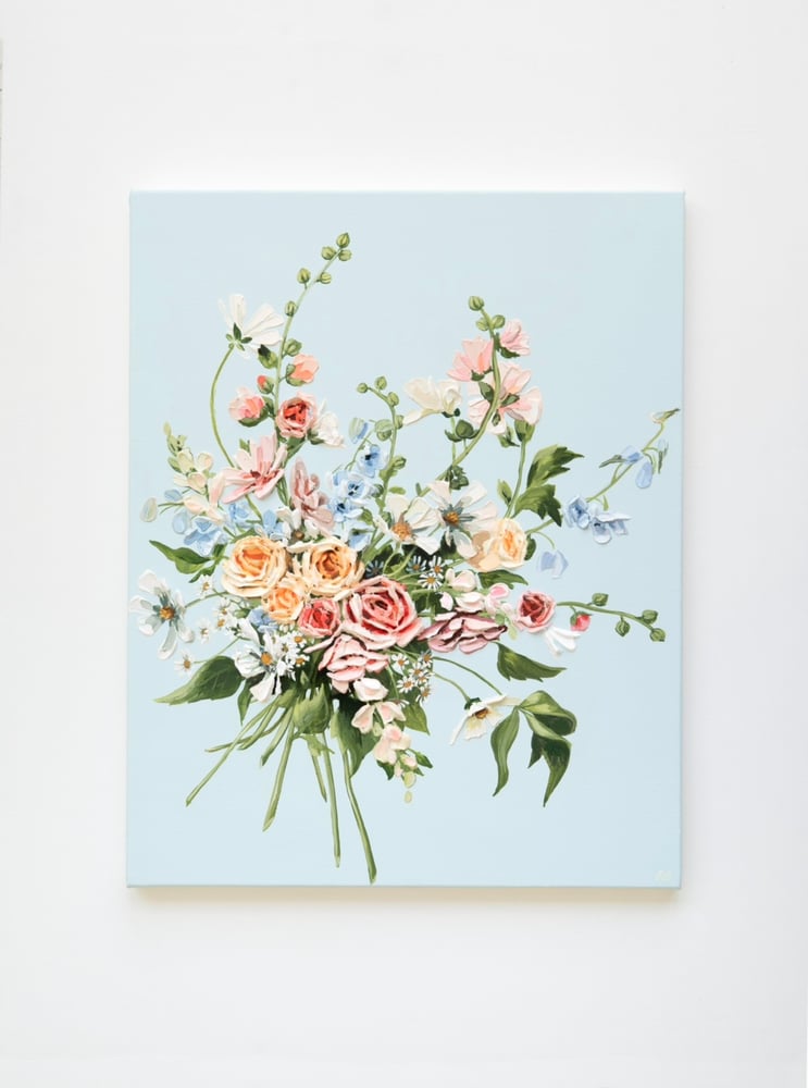 Image of Hollyhock Bouquet On Sky Blue