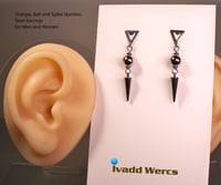 Image 1 of Stainless Steel Earrings with Triangle, Ball and Spike for Men and Women. Style ECSBT.