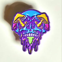 Image 1 of Blue Skull With Mushrooms Growing Out Of It Enamel Pin
