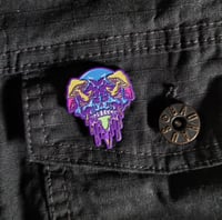 Image 4 of Blue Skull With Mushrooms Growing Out Of It Enamel Pin