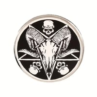 Image 1 of Satanic Goat Skull & Human Skulls Pentagram Emblem Enamel Pin 