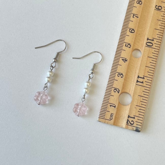 pink and pearl flower earrings