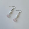 pink and pearl flower earrings