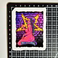 Image 2 of Horned Naked Demon Woman In Boots Matte Vinyl Sticker