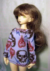 Image 4 of Handmade light blue skull sweatshirt for MINIFEE, slim 1/4 bjd doll