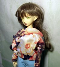Image 3 of Handmade vintage floral print batwing top for MINIFEE, slim 1/4 bjd doll