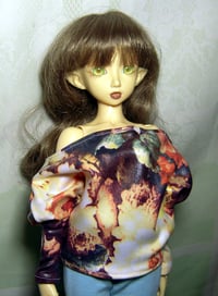 Image 4 of Handmade vintage floral print batwing top for MINIFEE, slim 1/4 bjd doll