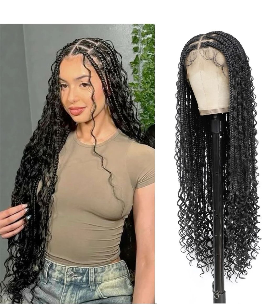 Image of Boho braids wig ( waist length, with 100% human hair curls )