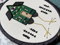 Image 2 of Green Baba Yaga House Mixed Media Embroidery Hoop 5x7"
