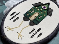 Image 4 of Green Baba Yaga House Mixed Media Embroidery Hoop 5x7"