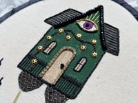 Image 5 of Green Baba Yaga House Mixed Media Embroidery Hoop 5x7"