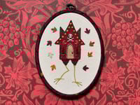 Image 1 of Red Baba Yaga House House Mixed Media Embroidery Hoop 5x7"