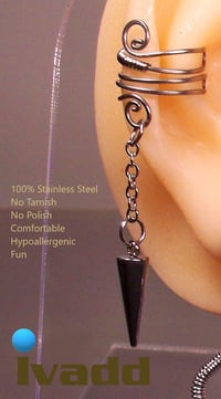 Image 1 of Ear Cuff in 304 Stainless Steel with Spike Dangle for Men and Women. Style USB5.