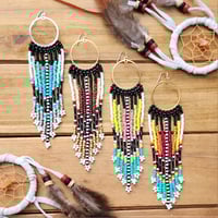 Image 1 of Southwestern Style Beaded Earrings | Beaded Boho Fringe Earrings