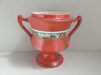 Image 2 of Antique 'Dickens Days' Pottery Vase (Trophy Urn Shape) Horse & Carriage Decor, Red, Age/Wear Defects