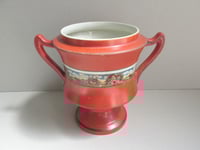 Image 4 of Antique 'Dickens Days' Pottery Vase (Trophy Urn Shape) Horse & Carriage Decor, Red, Age/Wear Defects