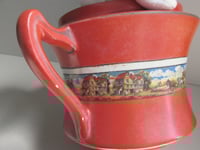Image 8 of Antique 'Dickens Days' Pottery Vase (Trophy Urn Shape) Horse & Carriage Decor, Red, Age/Wear Defects