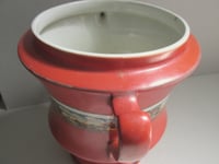 Image 10 of Antique 'Dickens Days' Pottery Vase (Trophy Urn Shape) Horse & Carriage Decor, Red, Age/Wear Defects