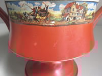 Image 14 of Antique 'Dickens Days' Pottery Vase (Trophy Urn Shape) Horse & Carriage Decor, Red, Age/Wear Defects