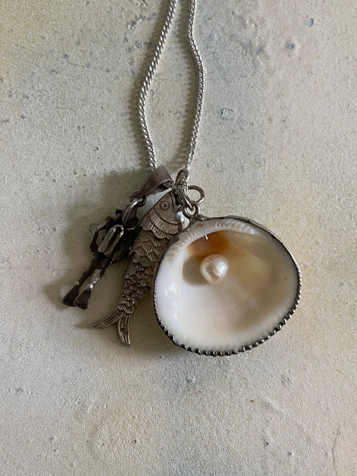 Image of Vintage necklace aquatic silver cluster of charms 
