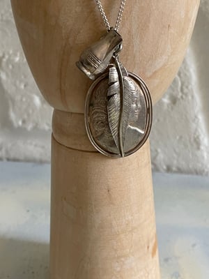 Image of Sterling Silver Necklace & Vintage Silver Feather, Jug, Cameo charms