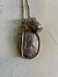 Image 1 of Sterling Silver Necklace & Vintage Silver Feather, Jug, Cameo charms