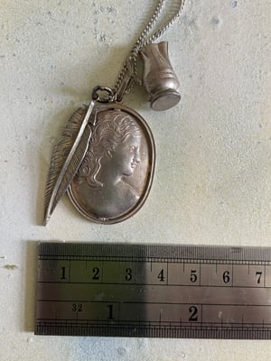 Image of Sterling Silver Necklace & Vintage Silver Feather, Jug, Cameo charms