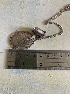 Image of Sterling Silver Necklace & Vintage Silver Feather, Jug, Cameo charms