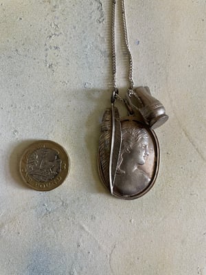 Image of Sterling Silver Necklace & Vintage Silver Feather, Jug, Cameo charms