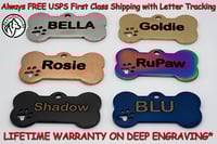 Image 1 of Bone Pet ID Tag - Paw Custom, Stainless Steel, Double-Sided, Paw Design Warranty