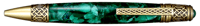 Celtic Twist Pen in Antique Brass and Jade Green Acrylic Body with Artisan Emerald Isles Opal Inlay