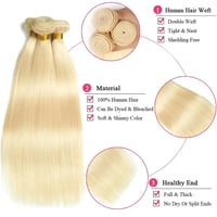 Image 2 of 100% Raw  Cuticle  Blonde Human Hair bundles #613 Platinum Blonde Hair weft 100G