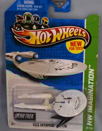 Image 2 of 2013 Hot Wheels White U.S.S. Enterprise NCC-1701 “Battle Damage” – Diecast Car NIP”