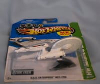 Image 9 of 2013 Hot Wheels White U.S.S. Enterprise NCC-1701 “Battle Damage” – Diecast Car NIP”